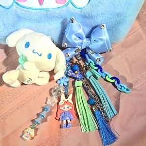 Blue Plush Cinnamoroll Bag with Cinnamoroll Plush Keychain